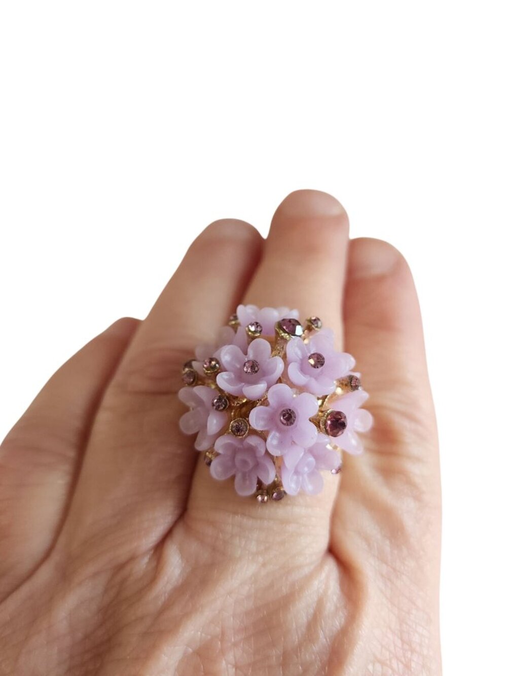 Costume Jewelry Ring Lilac and rhinestones adjustable band - Picture 4 of 4